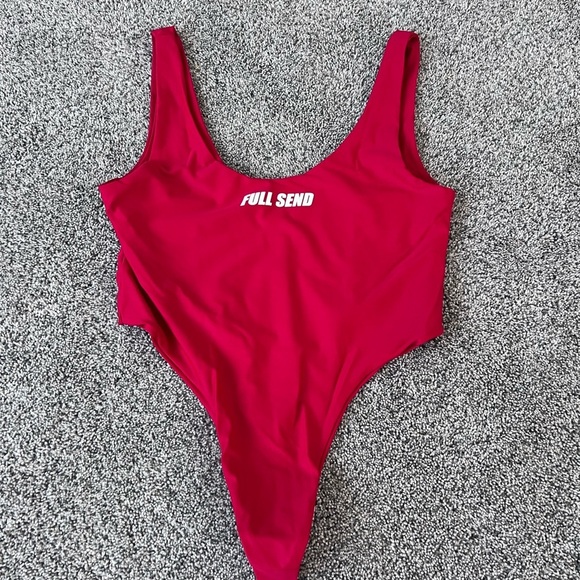 Full Send One Piece Red Thong Women’s Swimsuit Bathing Suit California Size XL - Picture 1 of 8